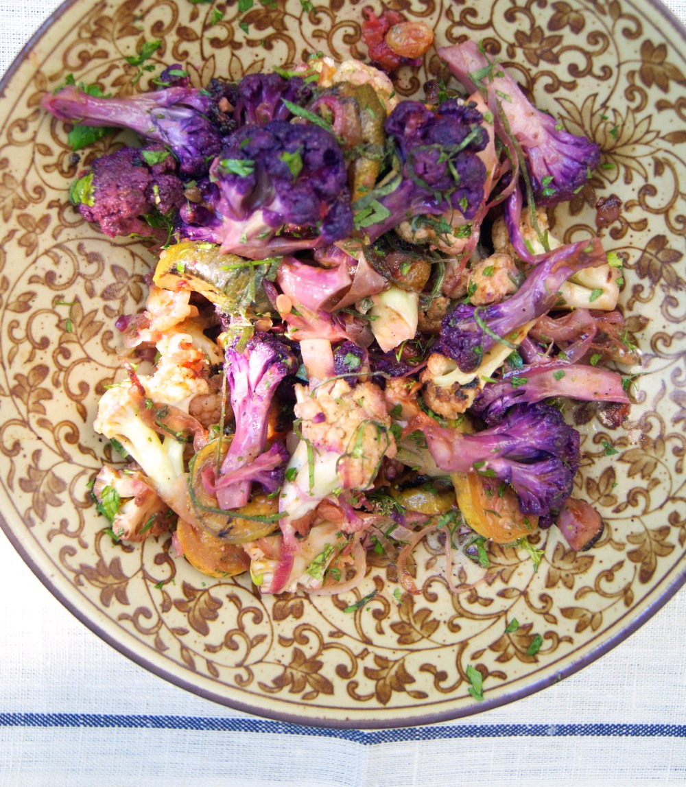 grilled cauliflower with pickled apricots