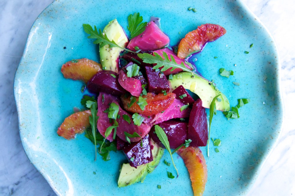 avocado, blood orange, and beet salad