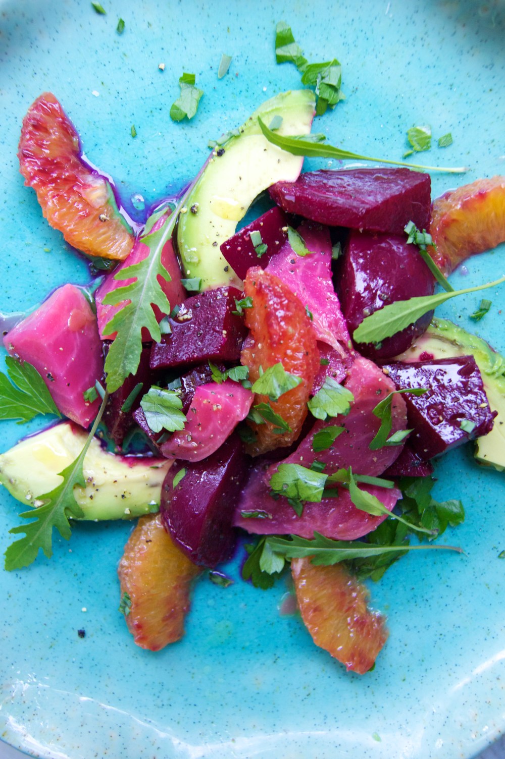 avocado, blood orange, and beet salad