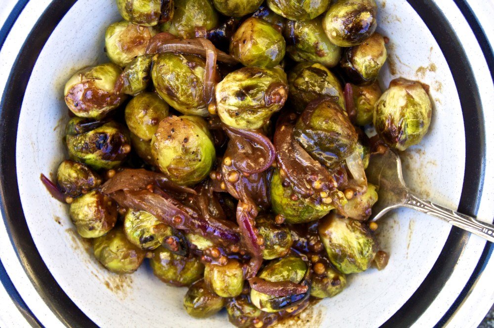 maple-mustard brussel sprouts