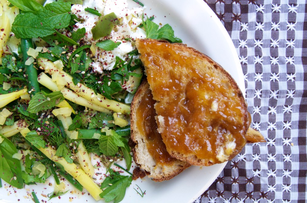 yogurt & goat's feta with green beans, cucumber, herbs & za'atar