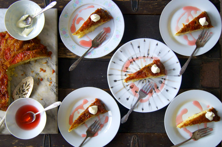 grapefruit-kumquat upside down cake with campari syrup